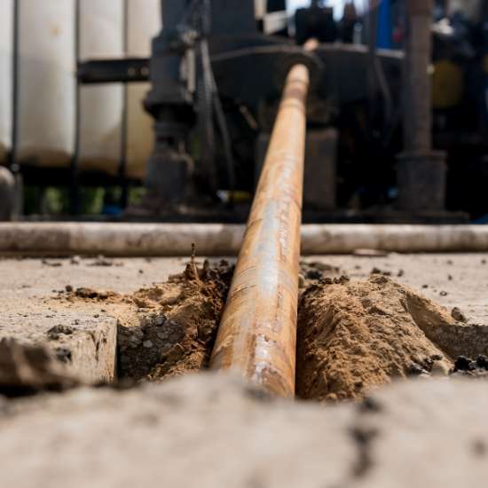 Construction crew working on underground pipe infrastructure